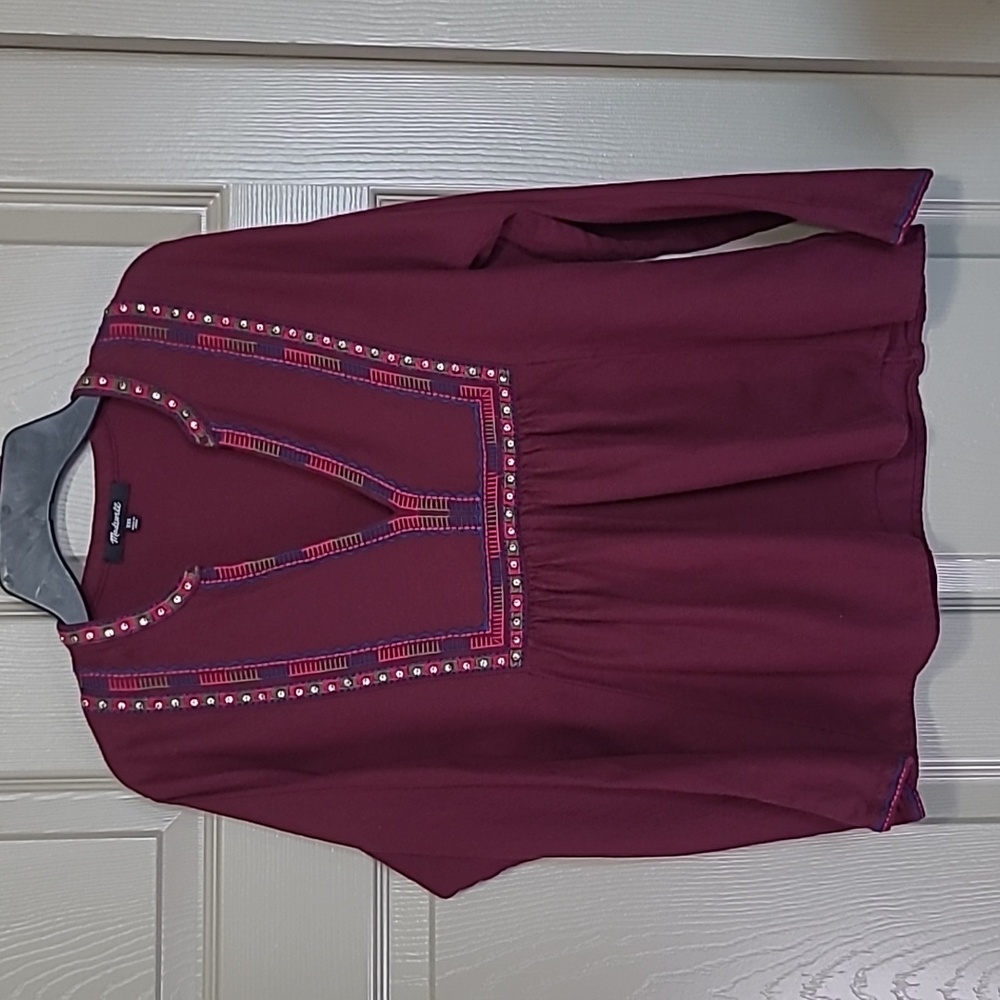 Madewell boho embroidery metal sequin detail wool blend top size XXS